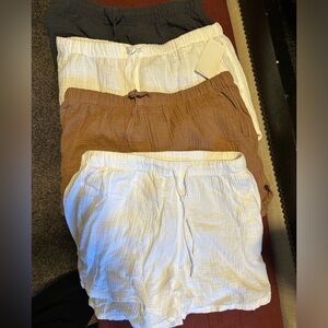 4 PAIR Stars Above by Target Gauze Shorts, 2 white, 1 khaki, 1 charcoal